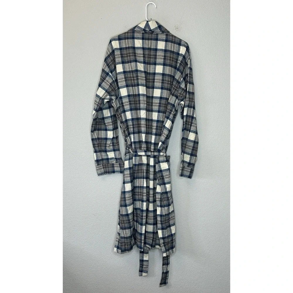 L.L.Bean Scotch Plaid Flannel Robe Men's Size XL 100% Cotton Multicolor Blue